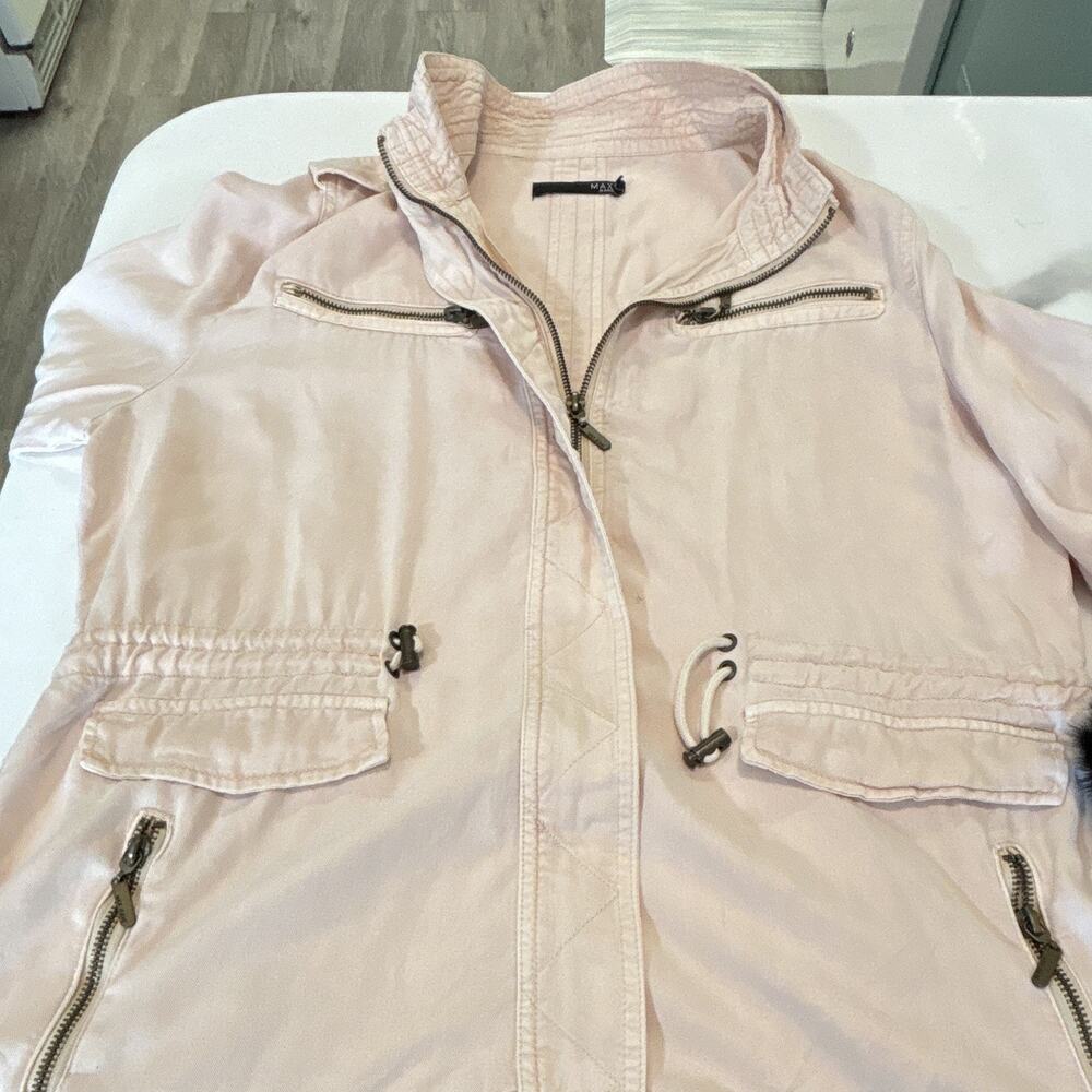 Max Jeans Women’s M Pink Solid Zip Front Jacket Pockets Mid-Length Long Sleeve